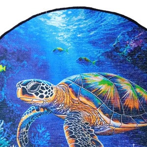 Ocean themed rug, Sea turtle print rug, Round rug, Pictorial rug, Underwater rug, Bedroom rug, Living room rug, Non slip rug, RB-398