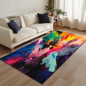 Colorful Paint Splash Rug, Abstract Artistic Bedroom Carpet, Modern ...