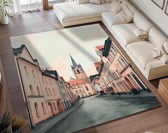 Street View-tapijt, pastelkleurtapijt, tapijt met coole print, stijlvol tapijt, artworktapijt, moderne loper, onderhoudsvriendelijk tapijt, antisliptapijt, RB-906