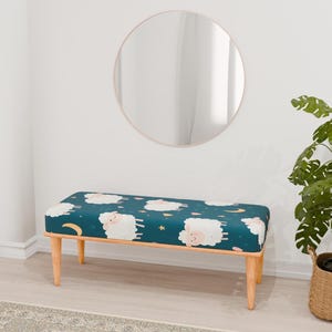 Banc à thème nocturne, Banc à imprimé mouton, Banc glamour, Pouf mignon, Banc ottoman long, Banc portable, Siège de banc d'intérieur, Banc RB 1016