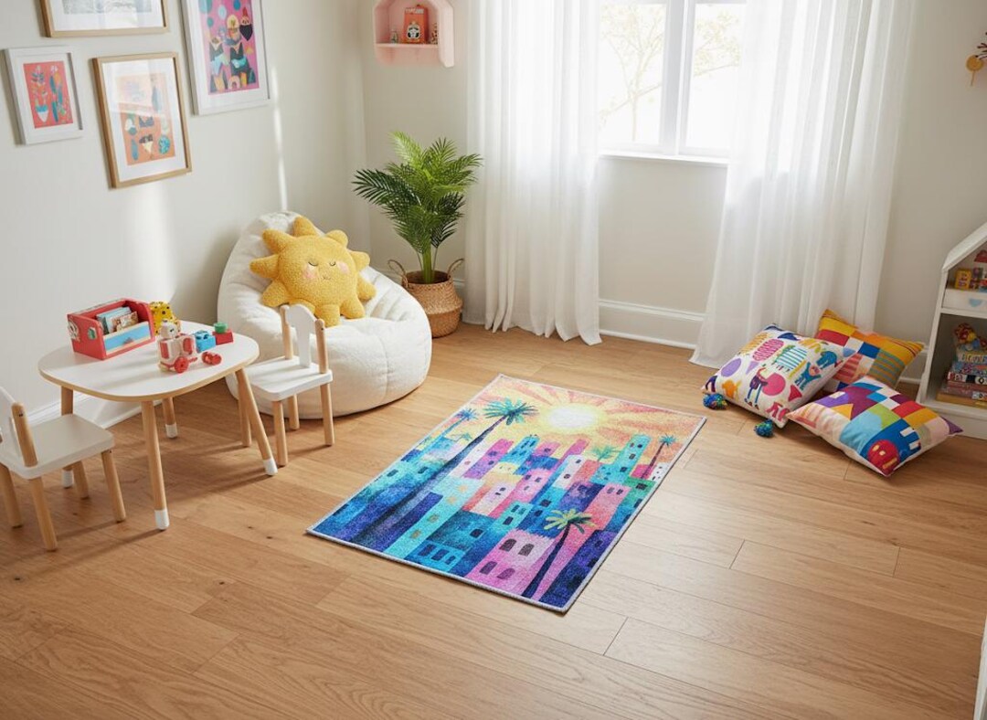 Building Play Room Rug Colorful Area Rug, Play Room Rug, Soft Textured Rug, 1.5x2 Ft Rug ...