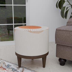 Light color bench, Cozy footstool, Minimalist design pouf, Hand crafted stool, Multipurpose pouf, Luxury footrest, Versatile pouf stool