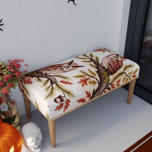 Owl pattern bench, Nature inspired bench, Ottoman side table, End of bed bench, Vanity stool, Premium seating, Dressing chair, RB bench 1862