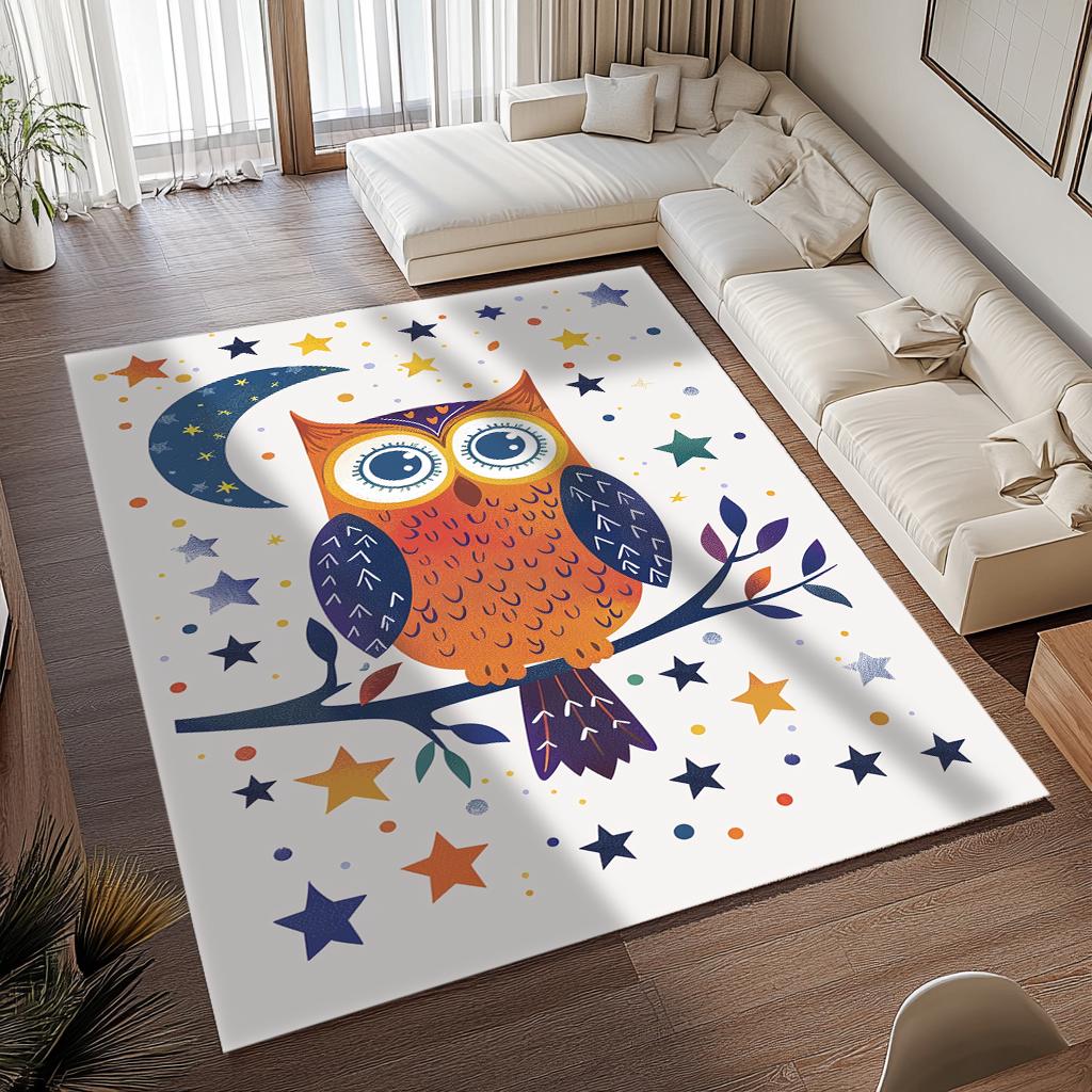 Owl print rug, Animal rug, Night themed rug, Bedchamber rug, Thanksgiving rug, Outdoor rug, Balcony 