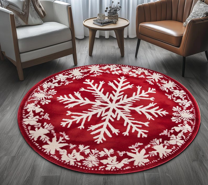 Snowflake Pattern Rug, Round Rug, Door Mat Rug, Turkish Print Rug ...