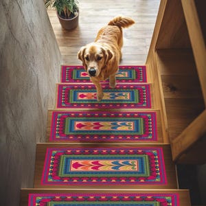 Teal Magenta Boho Stufen für Holztreppen | Antirutschmatte, RB-2414