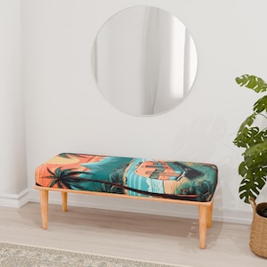 Caravan design bench, Sunset view bench, Warm colors bench, Ottoman pouf stool, Bohemian footstool, Artistic bench, Long seat, RB bench 703