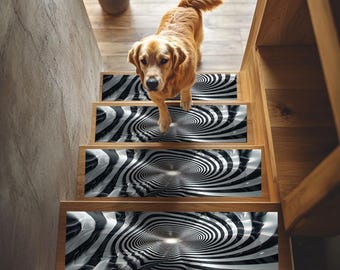 Vortex printed stair rug, High-end stair tread rug, Modern pattern stair mat, Non slip stair rug,  Scandinavian-style stair treads, RB-100