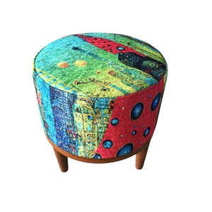 Vibrant color pouf, Upholstered footrest, Frontdoor bench, Artistic furniture, Modern home stool, Designer footstool, Luxury round seat