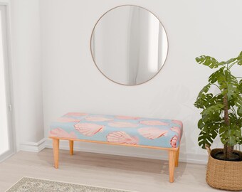 Shell print bench, Handmade furniture, Dining area bench, Entryway pouf, Front door bench, Utility seating, Corner bench, RB bench 1106