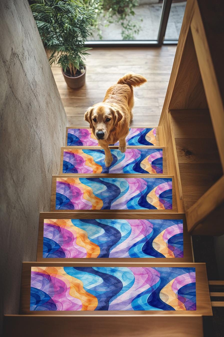 Revêtement de marche coloré, Tapis de protection pour marches, Escalier antidérapant, Tapis confortable, Marches pour chiens, Tapis de marche élégant,