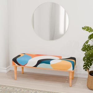 Abstract print bench, Colorful bench, Dressing chair, Front window bench, Multipurpose bench, Squirrel bench, Ottoman bench, RB bench 181