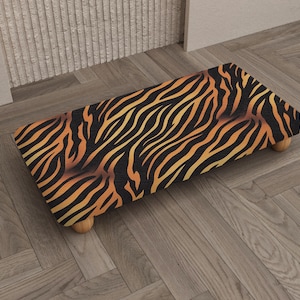 Orange Tiger Stripe Wood Seat | Exotic Animal Pattern Home Platform, RB-2617