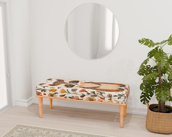Raccoon print bench, Floral bench, Wood bench seat, Gardening bench, Farmhouse bench, Ottoman seat bench, Table bench, RB bench 648