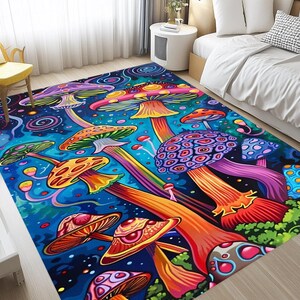 Mushroom print rug, Rug for kitchen, Dining room rug, Housewarming rug, Bohemian rug, Trendy rug, High traffic area rug, Non slip rug RB-205