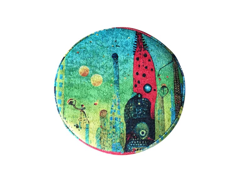 Vibrant color pouf, Upholstered footrest, Frontdoor bench, Artistic furniture, Modern home stool, Designer footstool, Luxury round seat