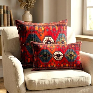 Rost orange und blaugrün geometrisches Lendenkissen, gemütliches Boho Dekor, RB-2262