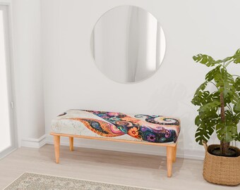 Floral bench, Rustic end table, Wooden bench legs, Ottoman footstool, Meditation bench, Make up bench, Ethnic design bench, RB bench 187