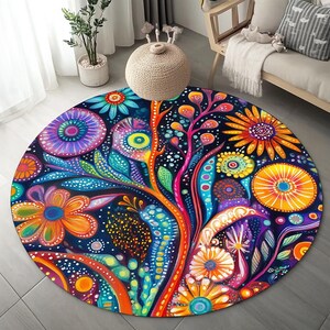Light color rug, Round rug, Rustic rug, Botanical rug, Movie room rug, Eclectic rug, Utility home decoration rug, Bright area rug, RB-235