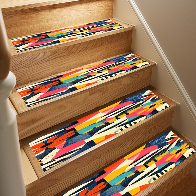 Steps Safety Rug, Colorful Stair Rug, Retro Step Mat, Stair Treads Rug ...
