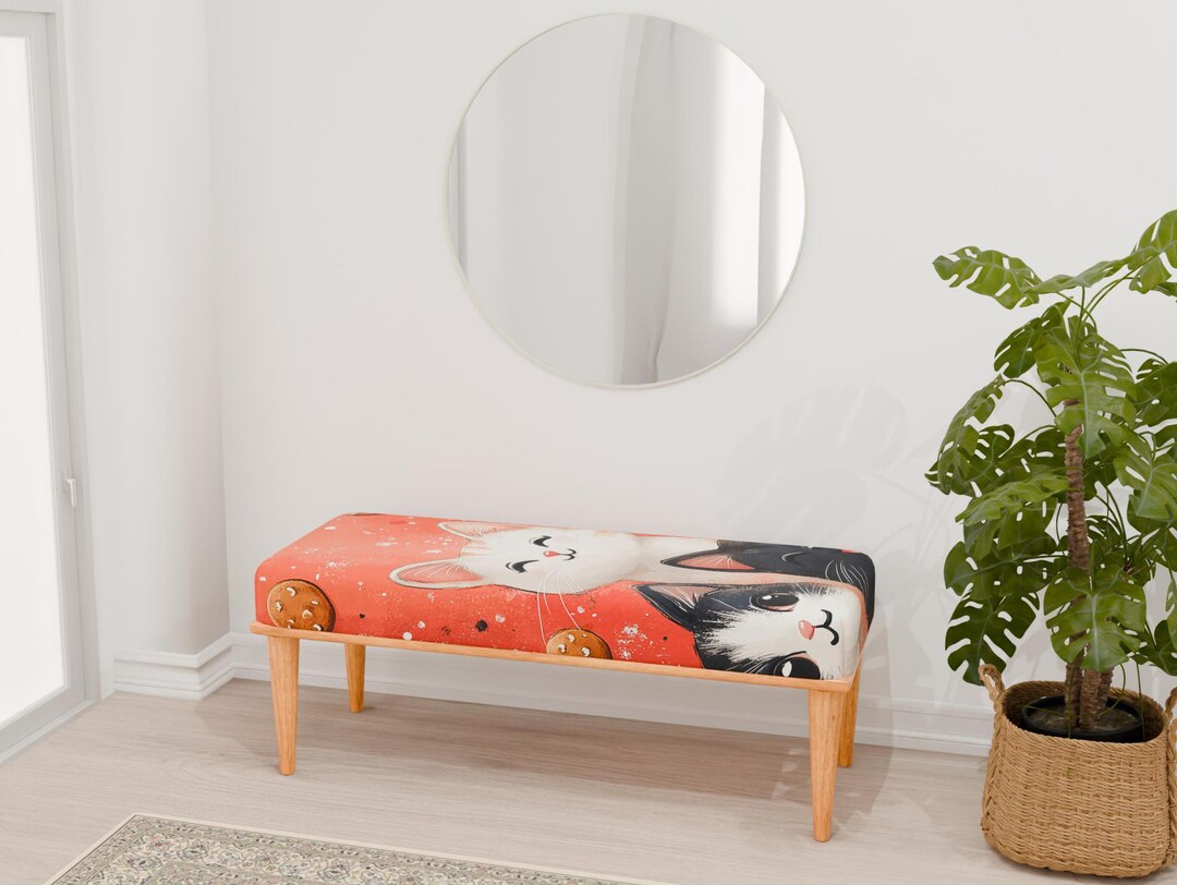 Cat Pattern Bench, Cute Bench, Blushy Bench, Make up Bench, Ottoman ...