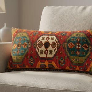 Taie d'oreiller à motif kilim turc orange et vert, tissu lavable double face, RB-2240