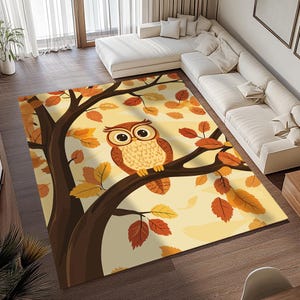 Fall decor rug, Dorm area rug, Owl print rug, Seasonal rug, Hallway rug, Dining room rug, Non slip backing rug, Washable rug, RB-755