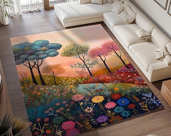 Teppich mit Baummuster, handgeknüpfter türkischer Teppich, Küchenteppich, Läufer, moderner Dekoteppich, Blumenteppich, rutschfester Teppich, waschbarer Läufer, RB-645