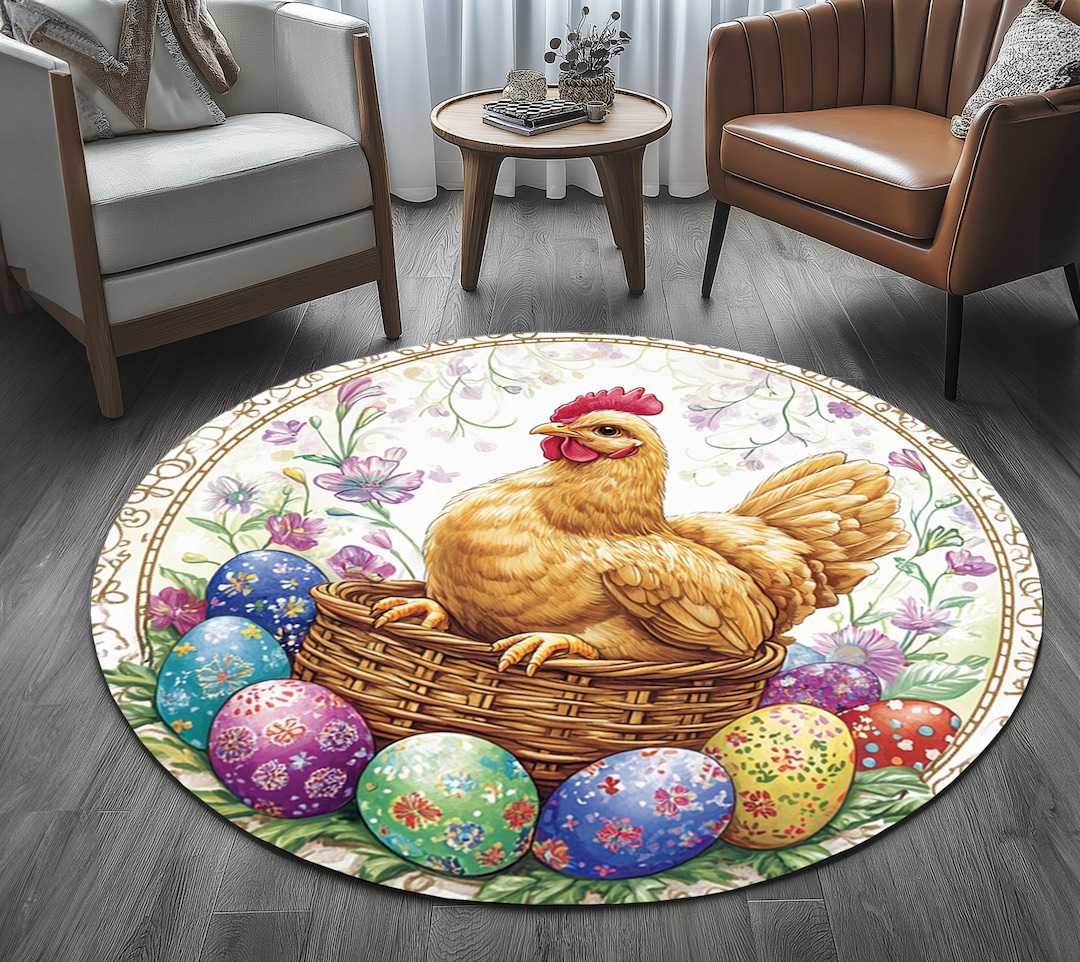 Chicken Rug Colorful Chicken Print Rug, Funny Rug, Rug With Colorful Egg, Indoor Rug, Tribal ...