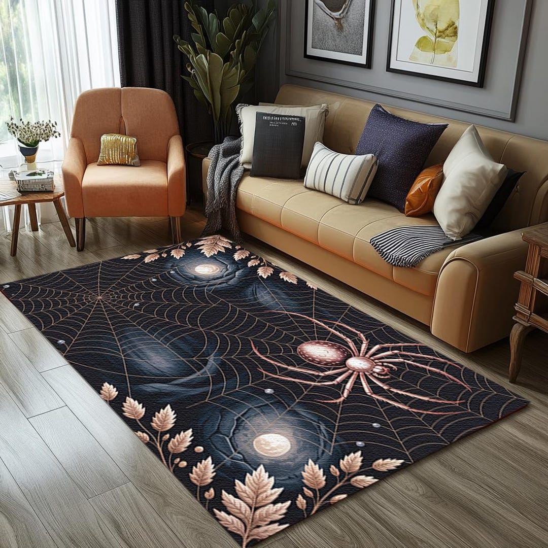 Spooky Rug Texture Spider Motif Rug, Scary Night Rug, Aesthetic Rug, Saloon Decor Rug ...