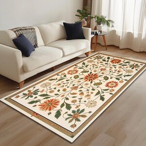 Floral rug, Vintage style rug, Artistic rug, Custom rug, Everyday rug, Machine washable rug, Large rug, TV room rug, Anti slip rug, RB-1135