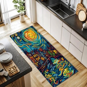 Nature inspired rug, Low pile rug, Runner rug, Contemporary rug, Landscape print rug, Lovely rug, Non slip rug, Cool area rug, RB-823