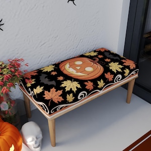 Pouf mit Herbstmotiv, Kürbis-Fußhocker, gotische Bank, glamouröse Möbel, Halloween-Dekoration, Geschenk für den Sohn, osmanischer Beistelltisch, RB-Bank 1892