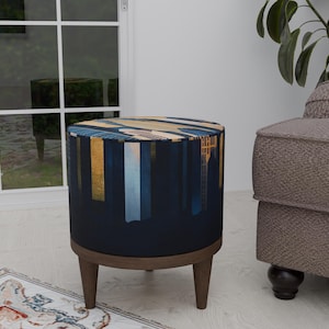 City theme stool, Handmade footrest, Modern shoe bench, Bespoke footstool, Entryway round pouf, Ottoman mid table, Livingroom furniture