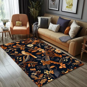 Bird print rug, Botanical rug, Movie room rug, Non slip rug, Farmhouse rug, Housewarming gift, Animal print rug, Living room rug, RB-520