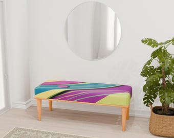 Elegant designbank, kleurrijke bank, houten decoratie, poef, pianobank, bankje aan het voeteneinde van het bed, picknickbank, RB bank 346