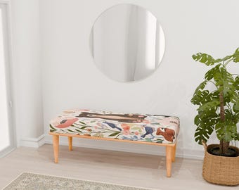 Botanical bench, Animal pattern bench, Rustic bench, Doorway bench, Housewarming bench, Chic ottoman bench, Primitive bench, RB bench 653