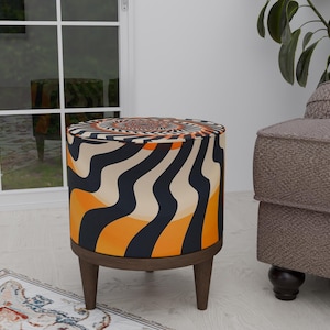 Puf de diseño Illusion, Banco redondo pequeño, Taburete para ventana delantera, Banco con asiento redondo, Taburete de tamaño personalizado, Reposapiés a medida, Banco para zapatos moderno