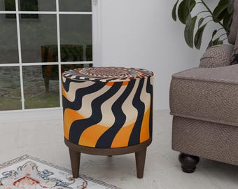 Pouf mit Illusionsdesign, kleine runde Bank, Fensterhocker, runde Sitzbank, Hocker in Sondergröße, maßgefertigter Fußhocker, moderne Schuhbank