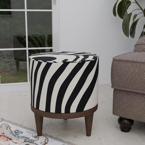 Black & white stool, Modern home decor, Chic saloon pouf, Simple design seat, Decorative footstool, Strong pouf stool, Vanity round pouf