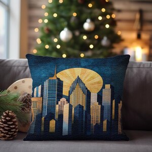 Oreiller avec vue sur la lune, Coussin thème nuit, Oreiller imprimé gratte-ciel, Coussin en jute, Housse d'oreiller cadeau, Taie d'oreiller durable, Coussin doux, RB-272