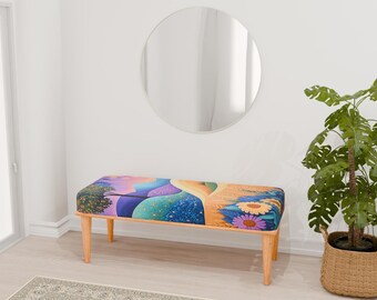 Floral bench, Gothic bench, Customizable bench, Ottoman dressing chair, Colorful bench, Farmhouse bench, Custom made bench, RB bench 618