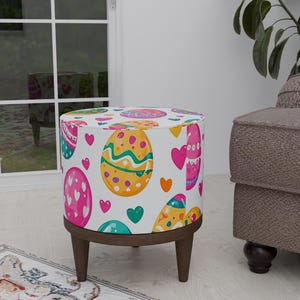 Round fireside stool, Entryway shoe pouf, Easter theme stool, Cute footrest, Ottoman pouf stool, Unique design bench, Round make up chair