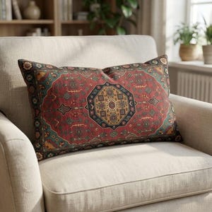 Cojín lumbar turco antiguo de kilim rojo óxido para decoración rústica del hogar, RB-2208