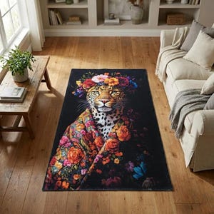 Floral rug, Leopard print rug, Gothic rug, Bohemian rug, Non slip back rug, Easy to care rug, Rug for bedroom, Pet friendly rug, RB-929
