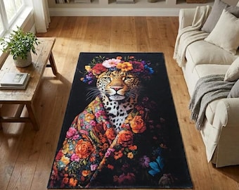 Blumenmuster-Teppich, Leopardenmuster-Teppich, Gothic-Teppich, Boho-Teppich, Rutschfester Teppich, Pflegeleichter Teppich, Schlafzimmerteppich, Haustierfreundlicher Teppich, RB-929