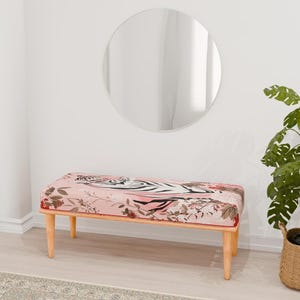 Pinky bench, Tiger print bench, Floral bench, Ottoman chic bench, Dining table bench, Home decor bench, Vanity pouf stool, RB bench 934