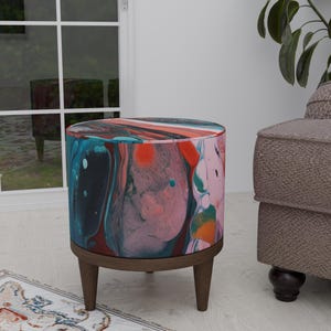 Pinky footstool, Vanity round stool, Bedroom pouf stool, Durable footrest, Abstract design pouf, Round piano seat, High end furniture