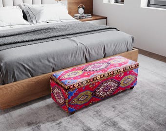Kelim Aufbewahrungskiste, kräftiger Boho Teppich Print Ottoman Sitz RB 2205