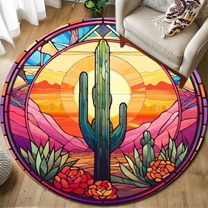 Nature inspired rug, Cactus print rug, Throw rug, Cool rug, Patio rug, Washable rug, Anti slip rug, Modern rug, Low pile rug, RB-851